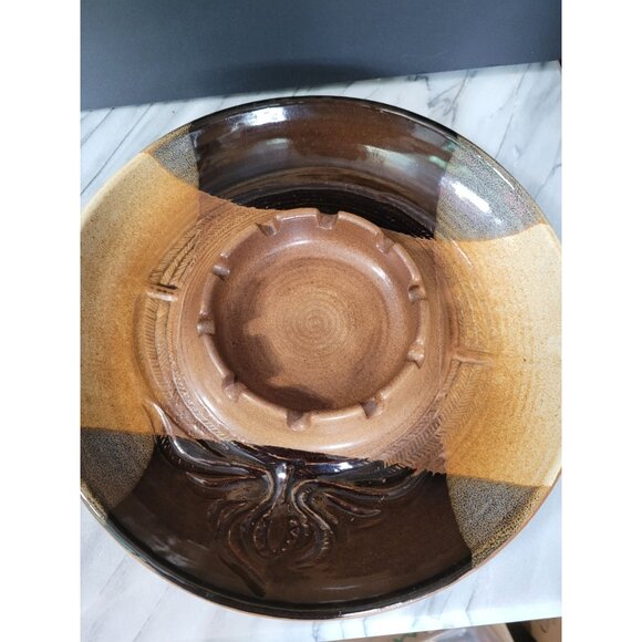 Mid Century Pottery Craft Stoneware Large Round Ashtray USA 10" Maxwell Brown - Picture 3 of 8